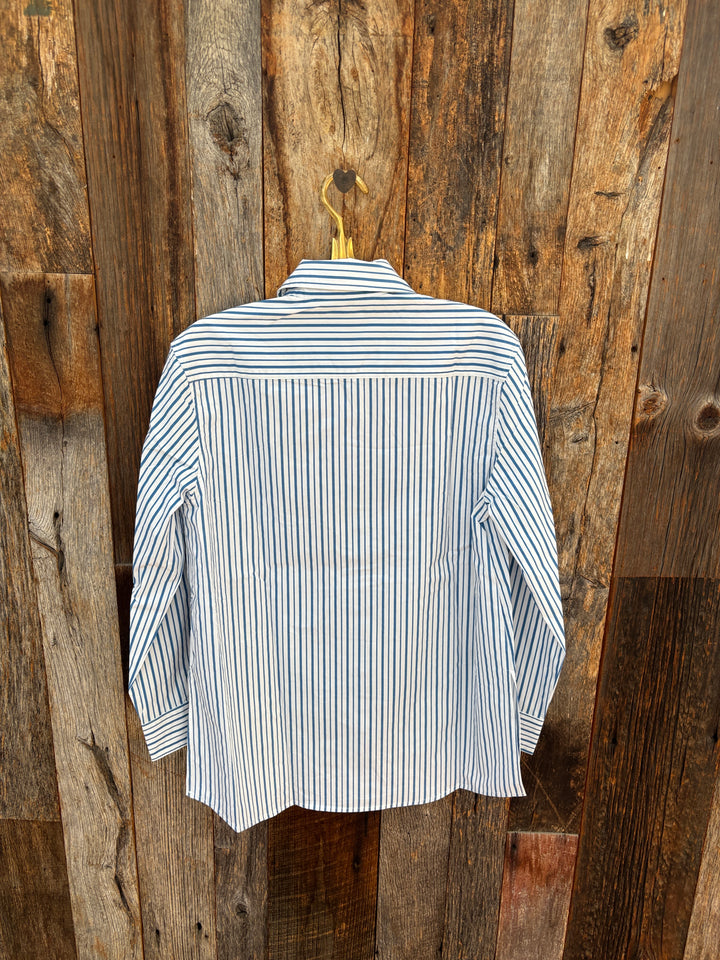 Perfect White Tee - Avalon Cotton Poplin Button Down - Pacific Blue Stripe