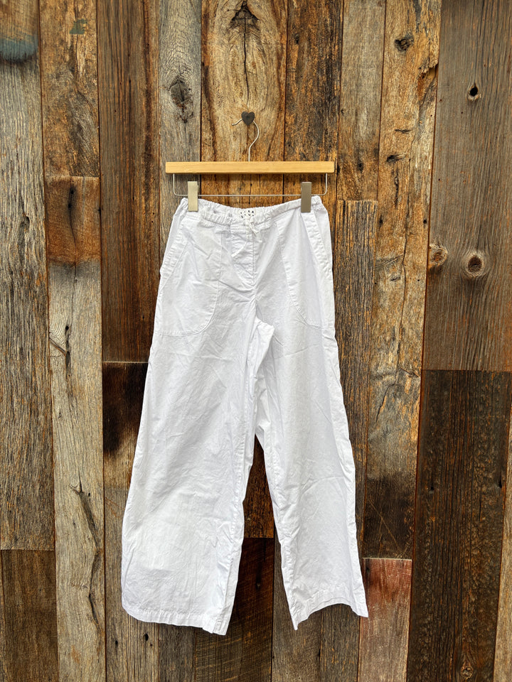 Llea Blue Poplin Sailor Pant - White