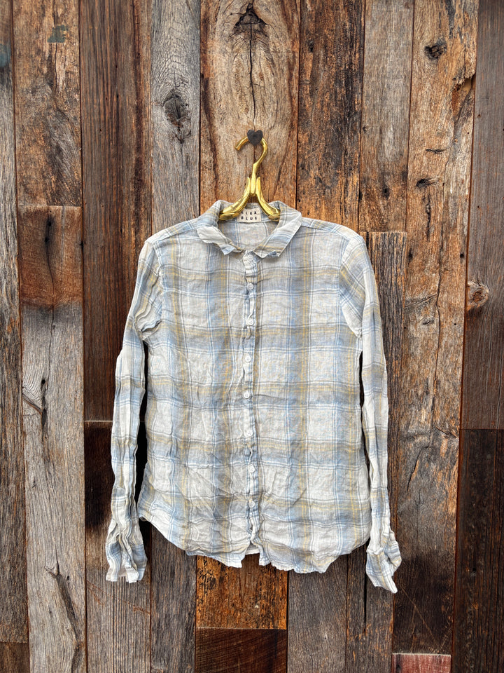 Llea Blue Dorie Linen Plaid Shirt Wash
