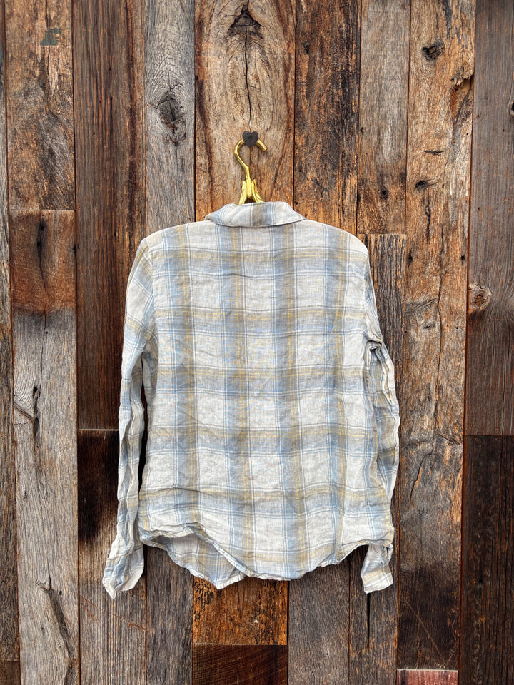 Llea Blue Dorie Linen Plaid Shirt Wash