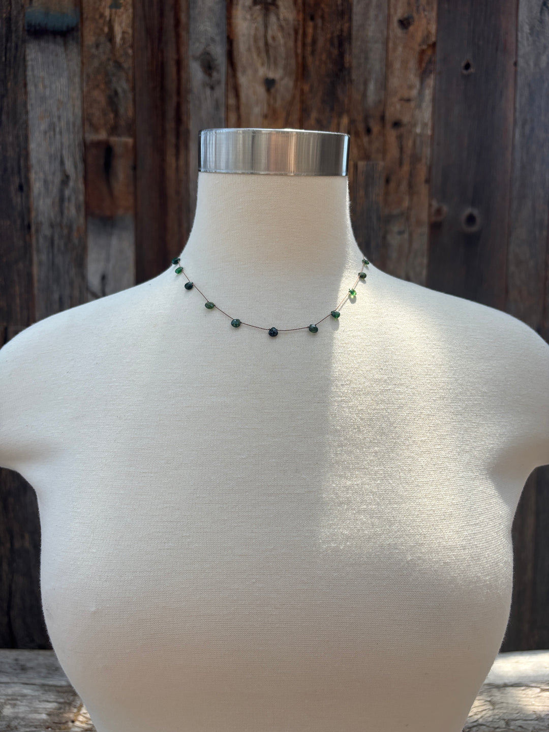 Elizabeth Nicole Knotted Green Tourmaline on Silk Cord N178