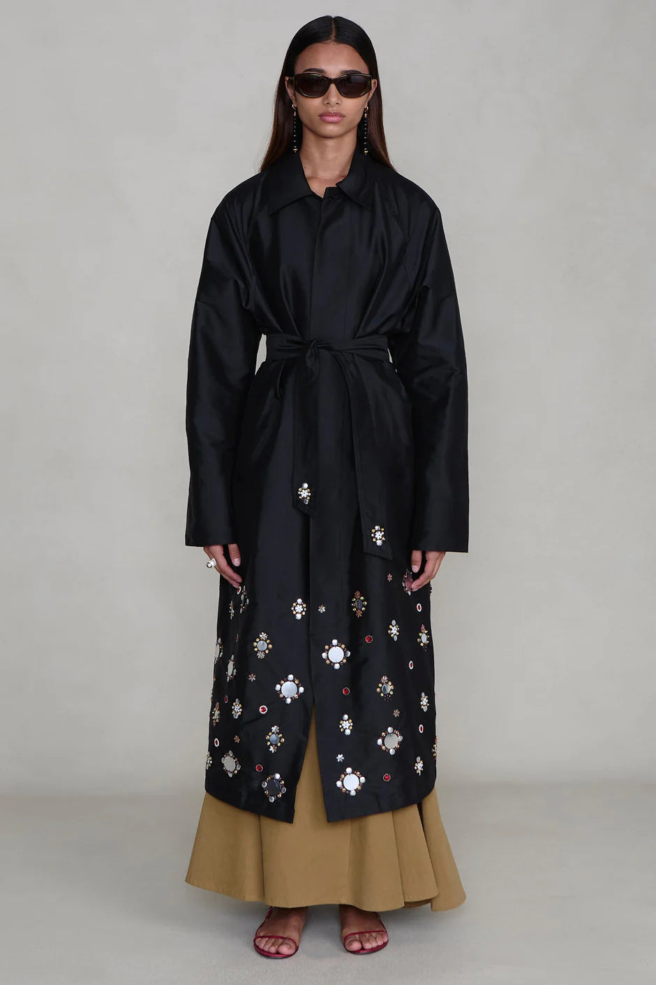 Chan Luu Techno Taffeta Sequin Trench Coat Black