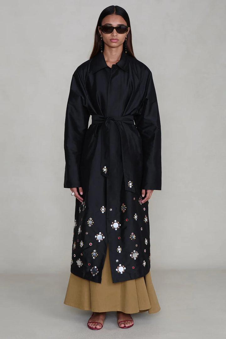Chan Luu Techno Taffeta Sequin Trench Coat Black