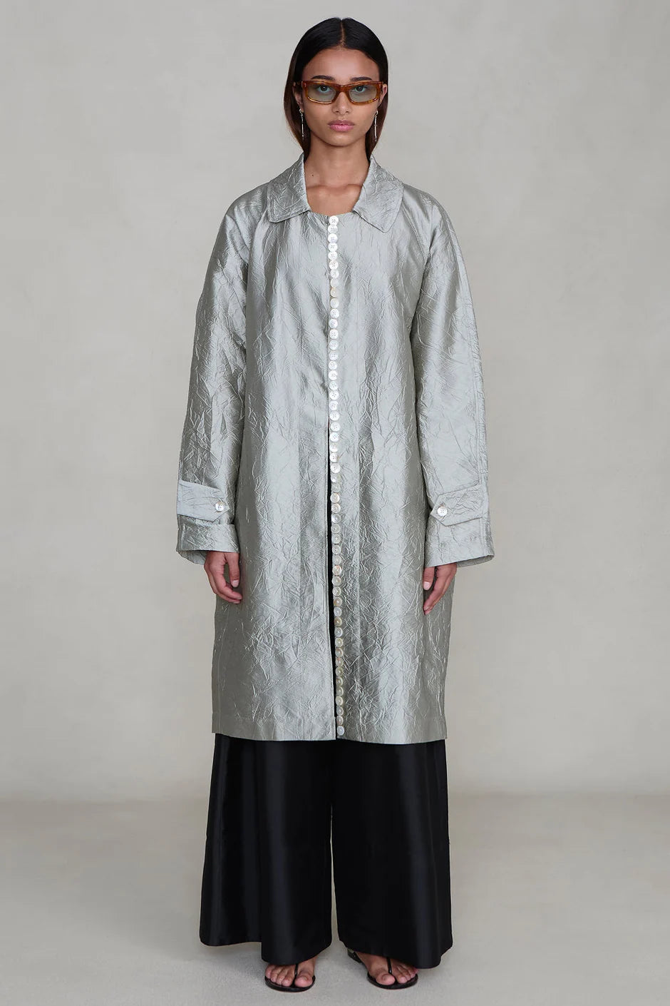 Chan Luu Techno Taffeta Row Coat Limestone
