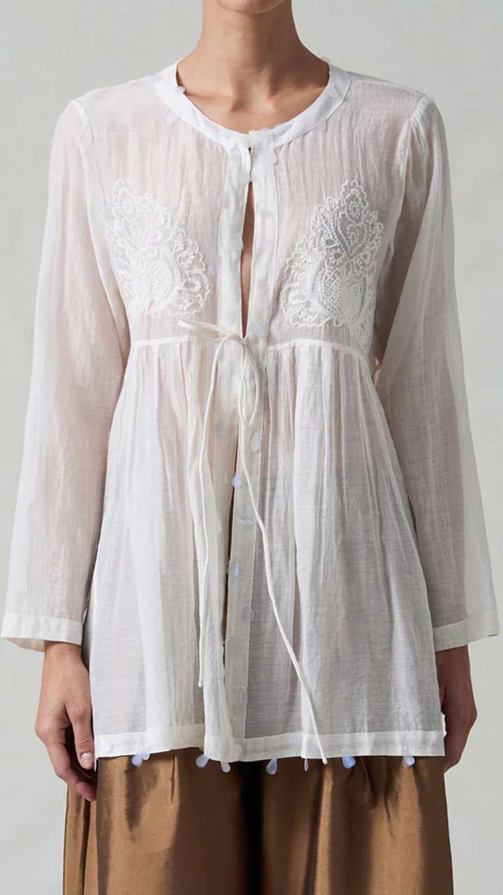 Chan Luu Sequin Tear Drop Blouse Ivory PC-BL-3028