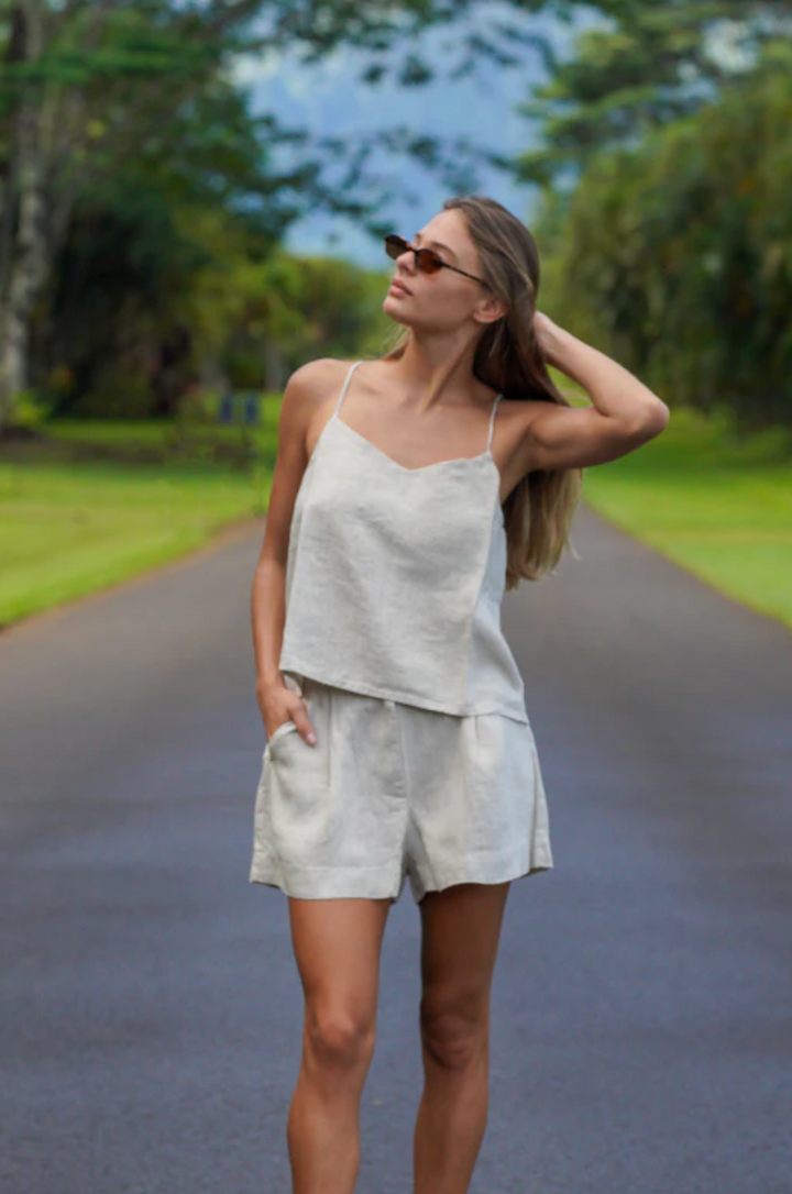 Isabella V Bella French Linen Drawstring Top Rose Pink