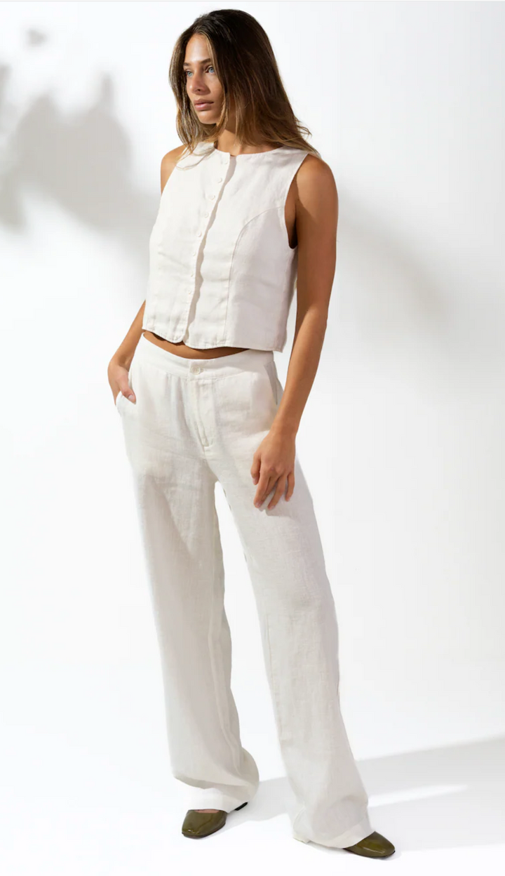 Isabella V Linen Vivian Trousers- White