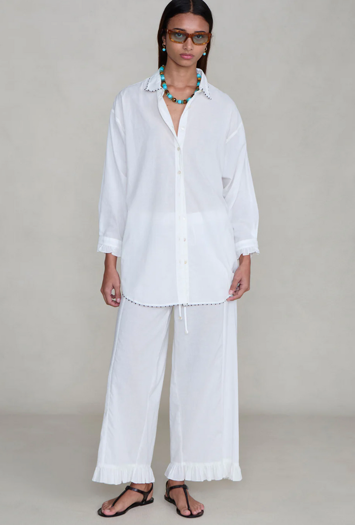 Chan Luu Cotton Ruffle PJ Set - White