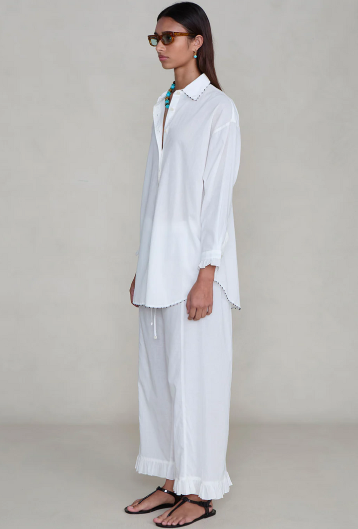 Chan Luu Cotton Ruffle PJ Set - White