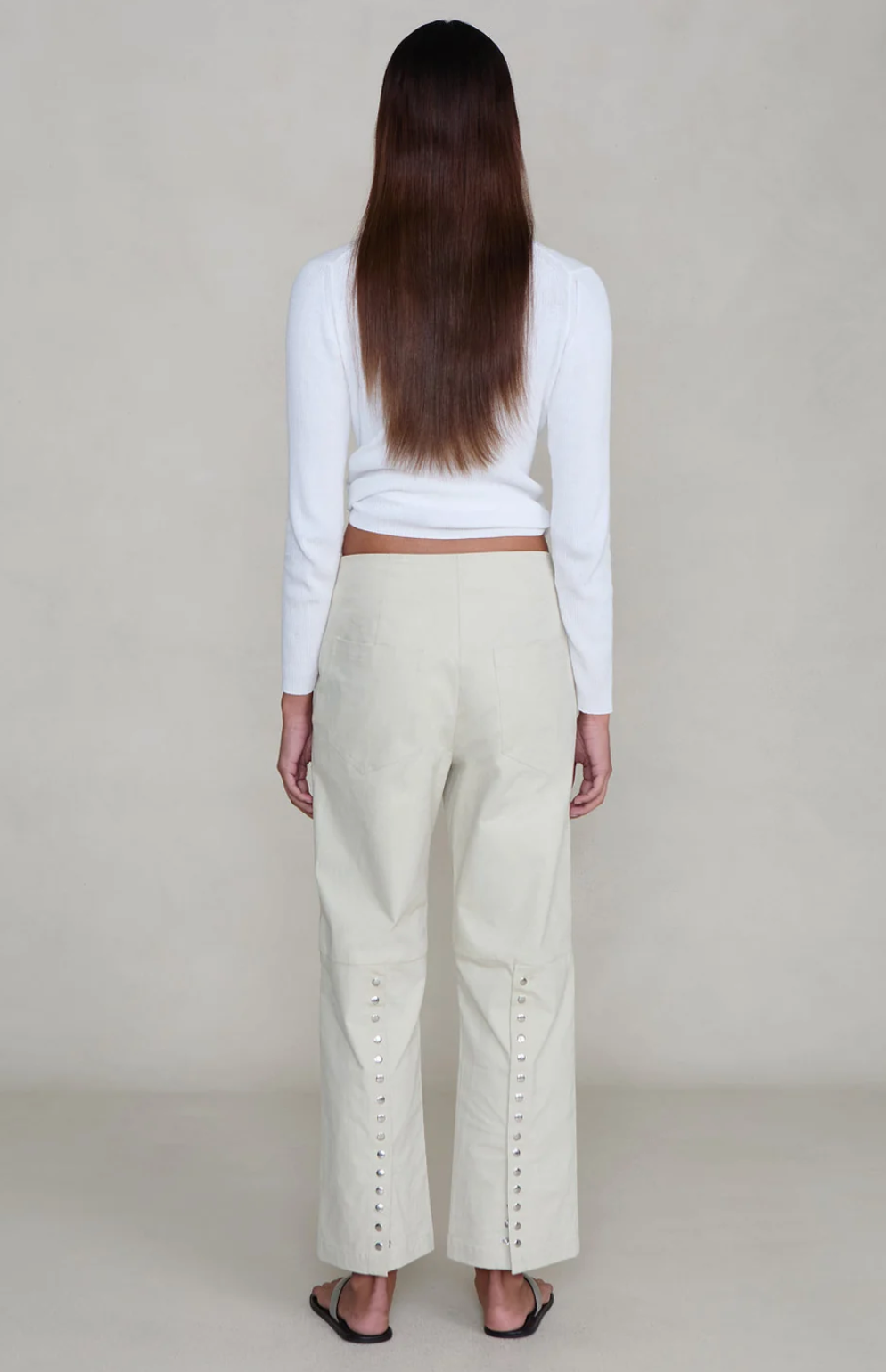 Chan Luu Back Snap Straight Leg Pant Bone