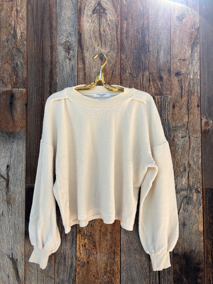 Project Social T Time After Time Sherpa Mock Neck Sweatshirt Cream
