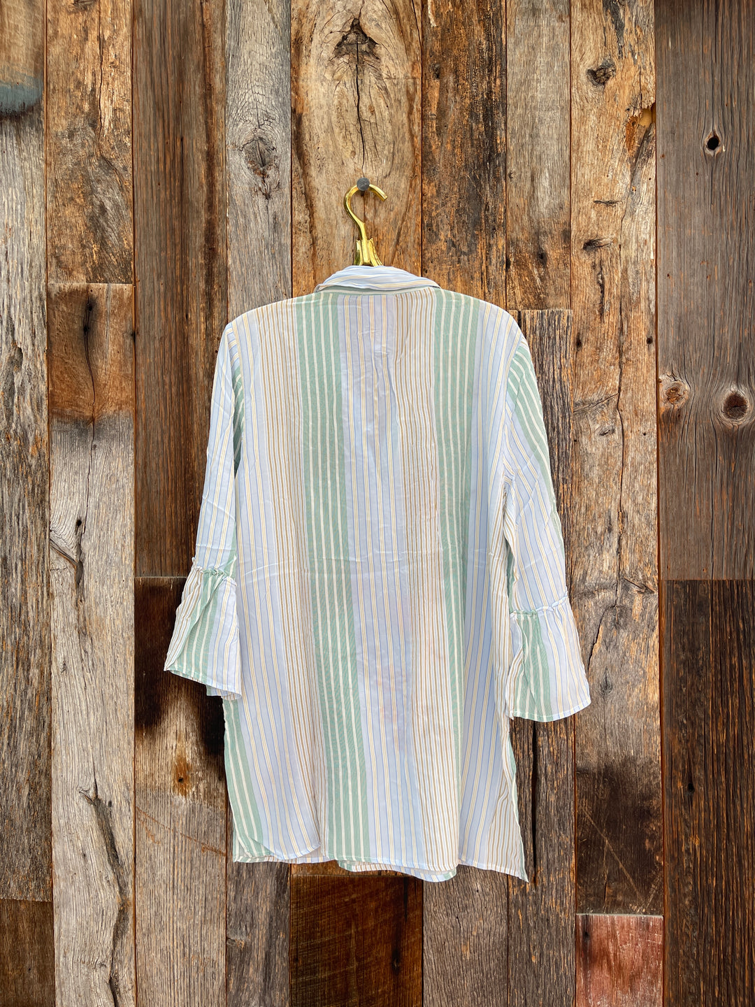 Johnny Was Ruffle Sleeve Henley Tunic Florrie - Stripe