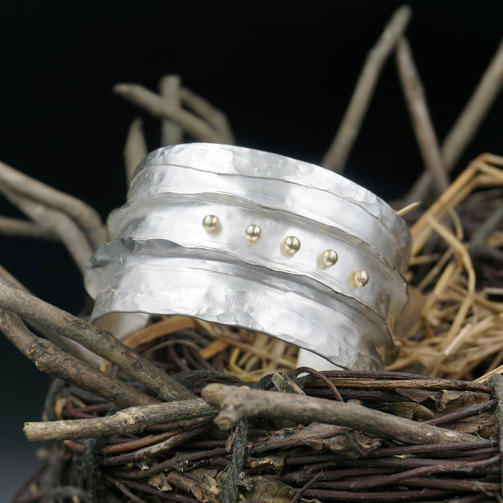 Ashton Ridges Cuff Bracelet SS w/ 18K Gold Balls