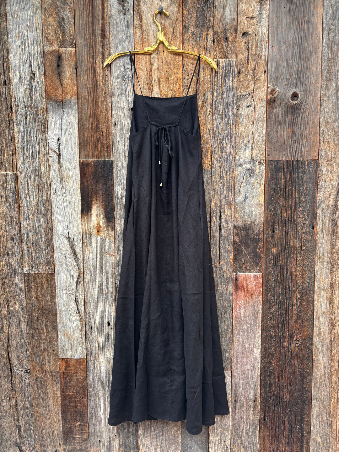 Isabella V Flora Linen Maxi Dress Black