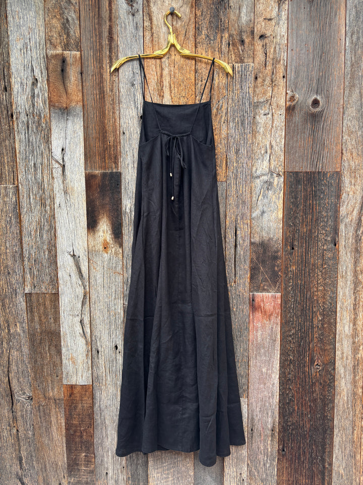 Isabella V Flora Linen Maxi Dress Black