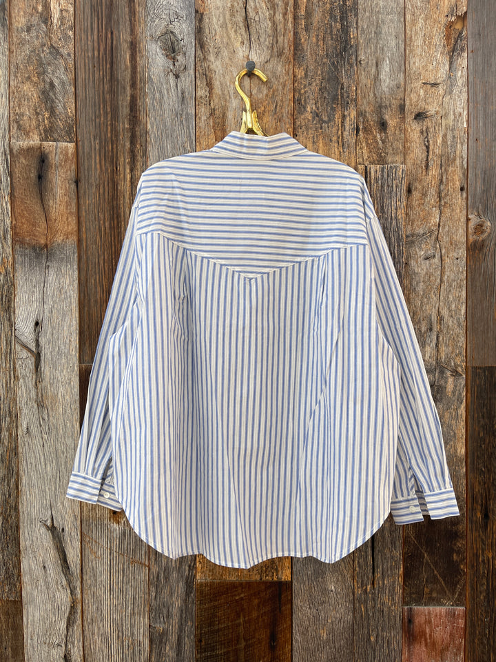 It Is Well Oversized Button Down Shirt Blue Stripe OS