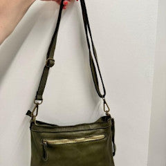 Milio Milano Distressed Adjustable Crossbody Bag Army Green