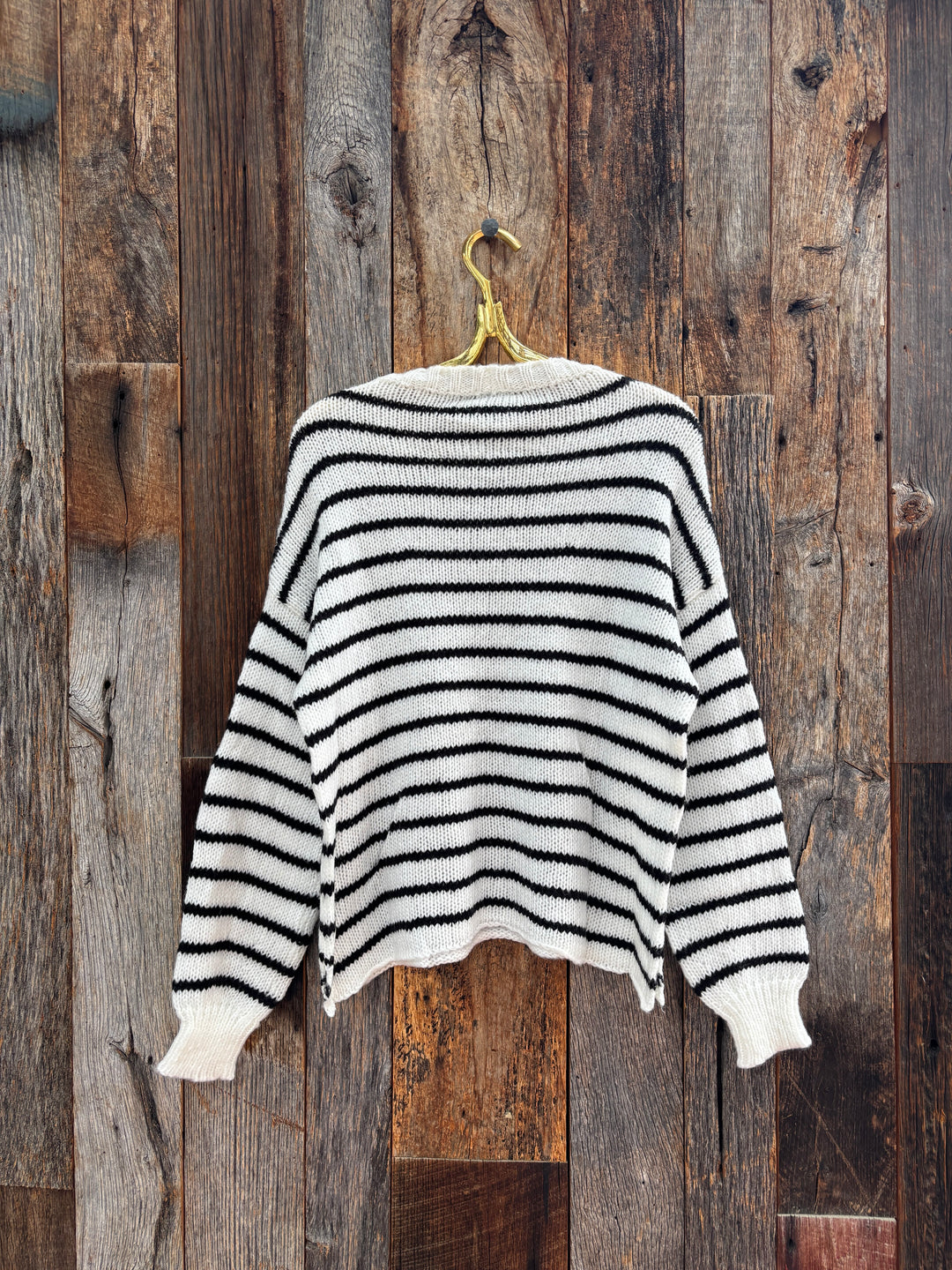 Wooden Ships Madeline Striped Crew Chunky Pure Snow/Black