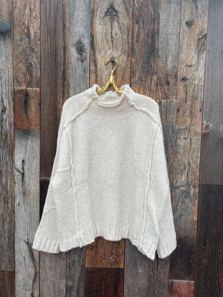 Milio Milano Mock Neck L/S Sweater w/ Front Stitch Detail Oatmeal