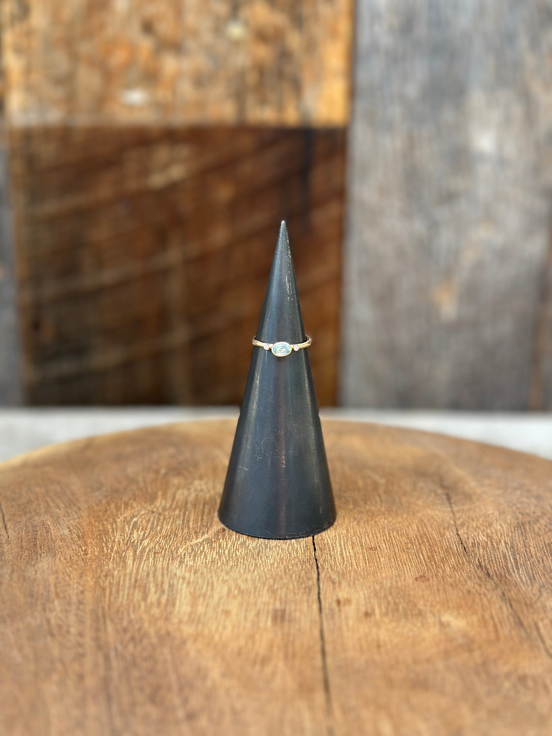 Robin M 14K Aquamarine Oval & Diamonds Sz 7