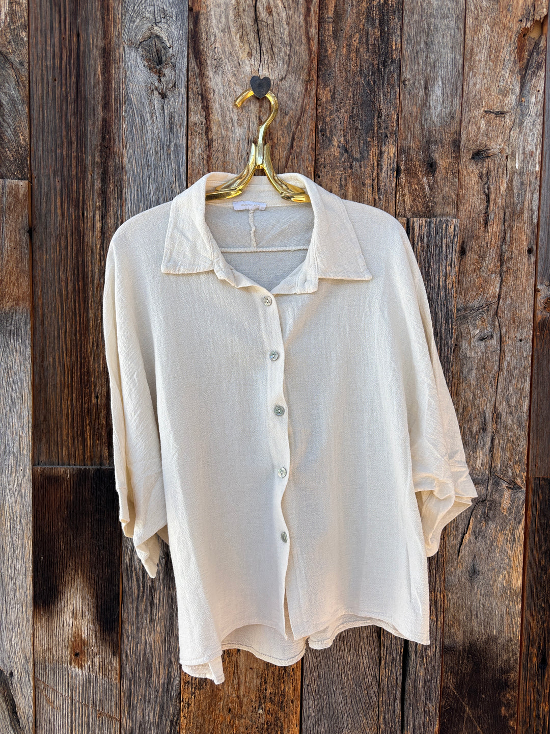 Milio Milano Textured Cotton SS Button Up Shirt Butter