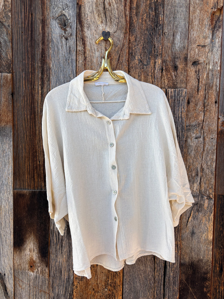 Milio Milano Textured Cotton SS Button Up Shirt Butter