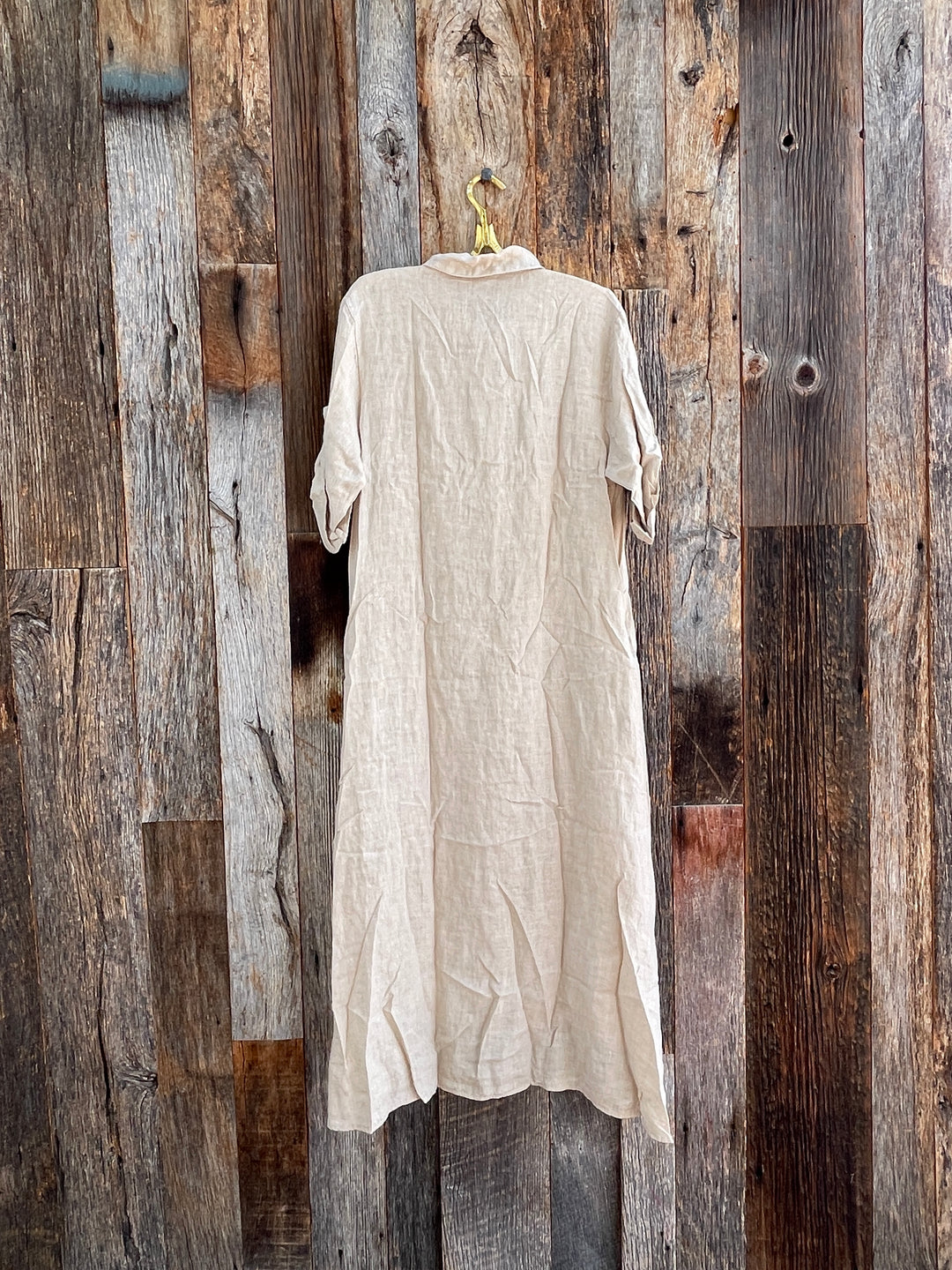 Milio Milano Italian Linen Button Down Dress Earth Beige