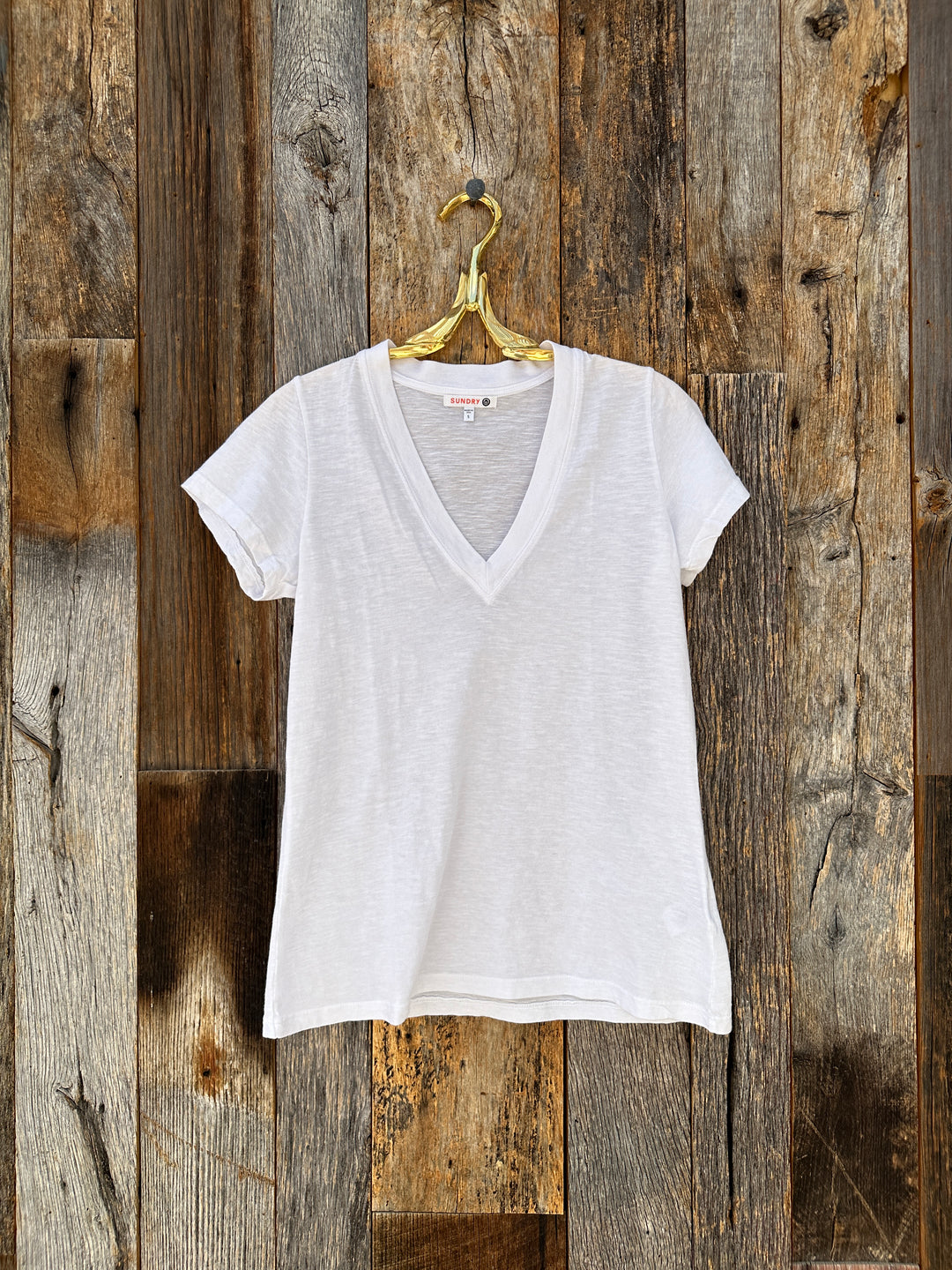 Sundry Deep V-Neck Tee Optic White