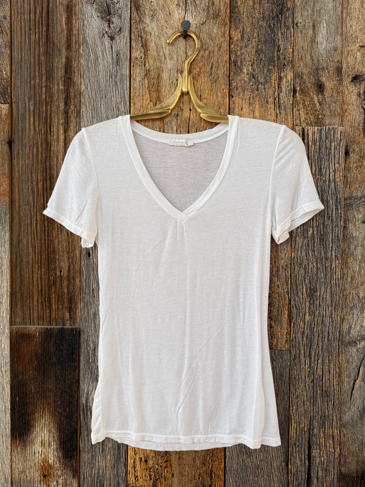 Milio Milano Slim Fit V-Neck Tee White