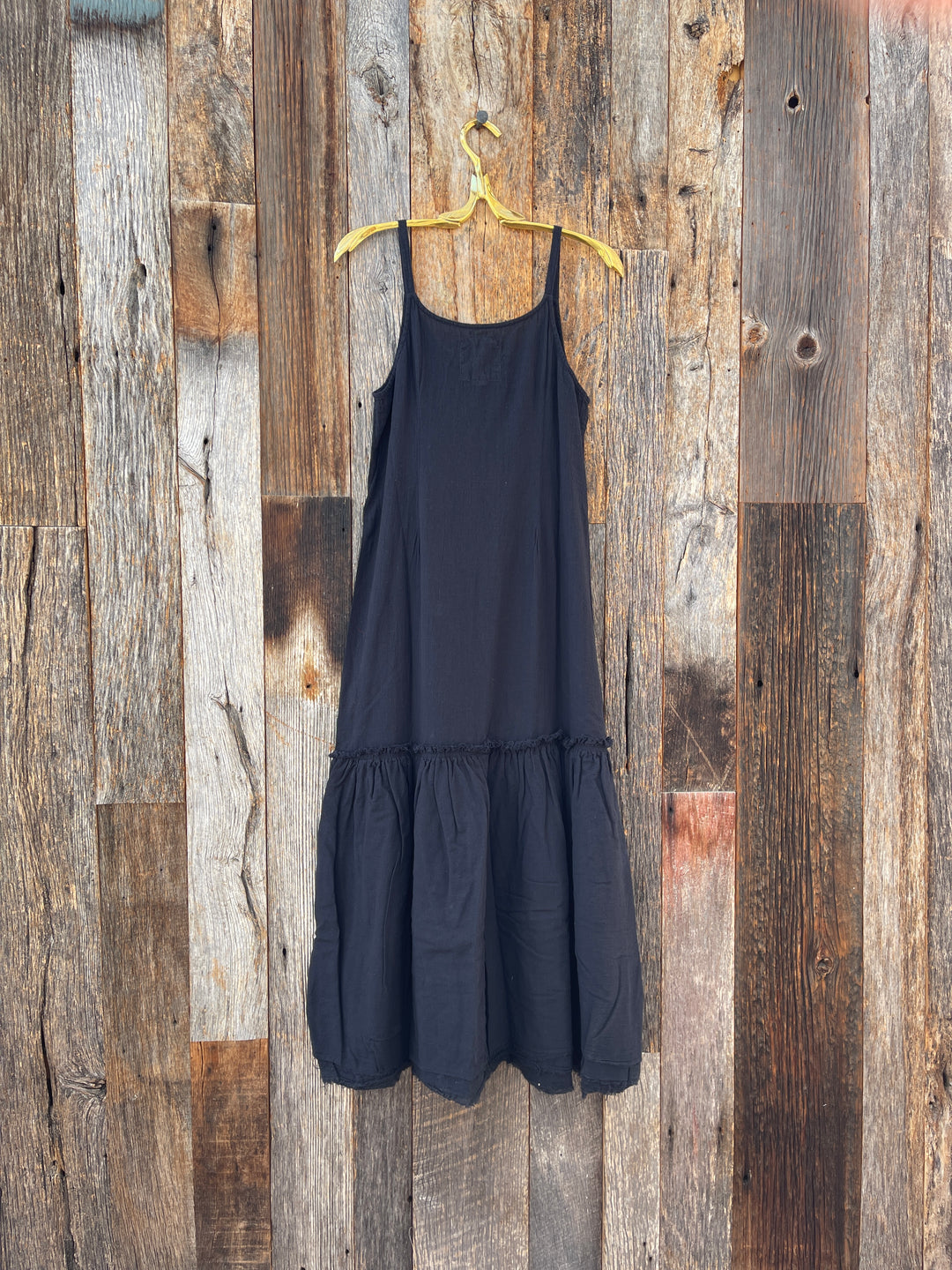 Auntie Oti Black Ruffle Slip Dress