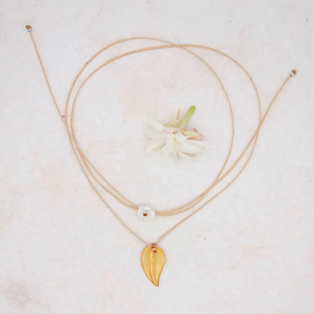 River Song Curved Golden Leaf Necklace 24K GV