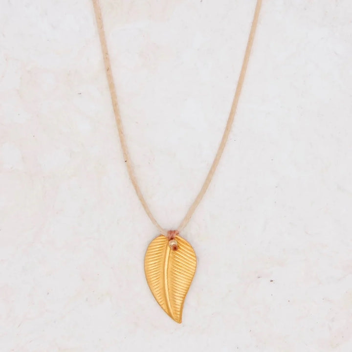 River Song Curved Golden Leaf Necklace 24K GV