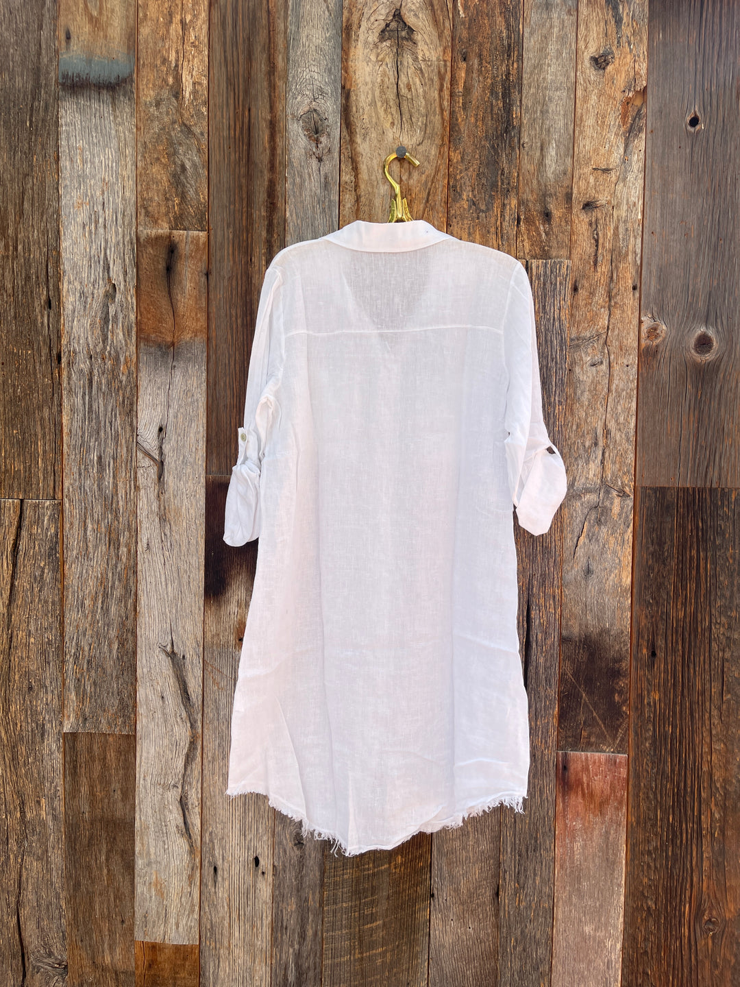 Milio Milano Linen L/S Roll-Tab Linen Button Down Dress White