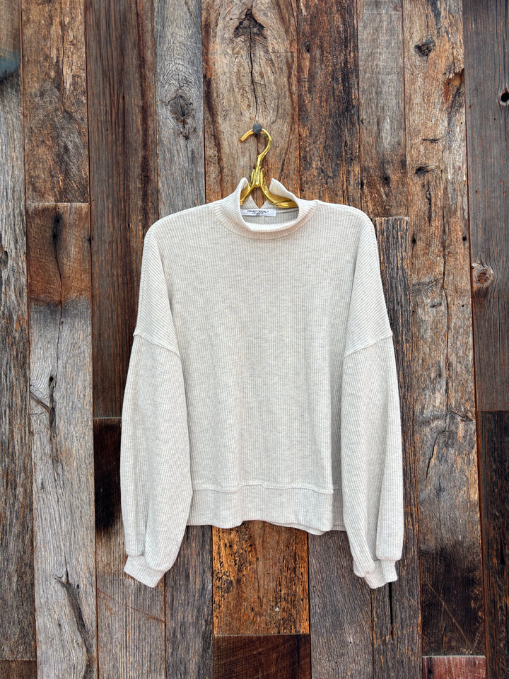 Project Social T Beca Cozy Rib Funnel Neck Top Oatmeal
