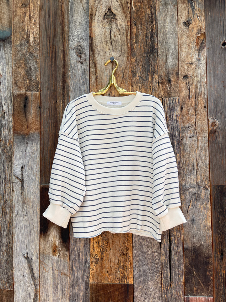 Perfect White Tee Striped Fleece Pullover Navy Stripe