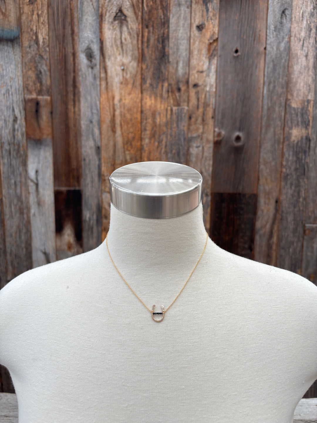 Sabina Beaded Black Spinel Horseshoe Necklace 15" GF