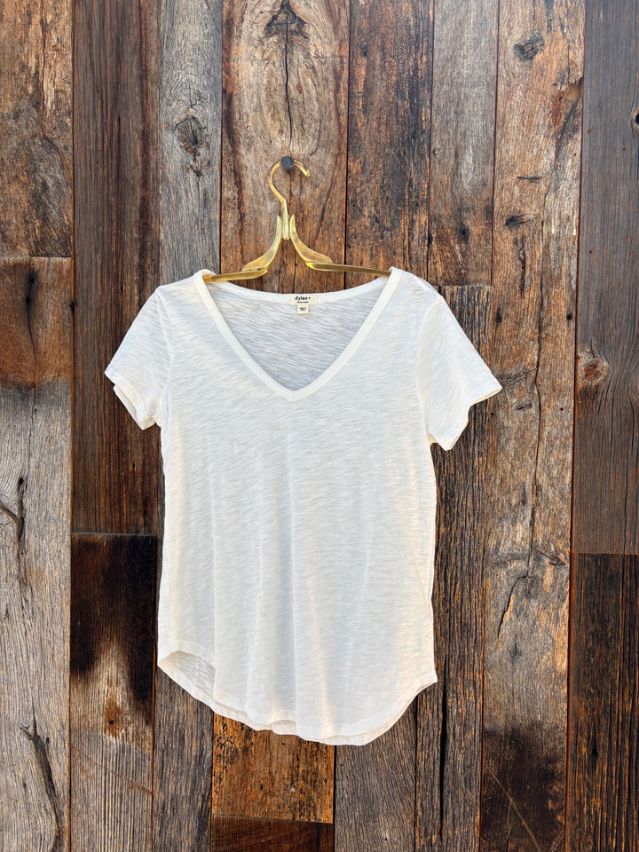 Dylan Soft Cotton Slub S/S Deep V-Tee Soft White