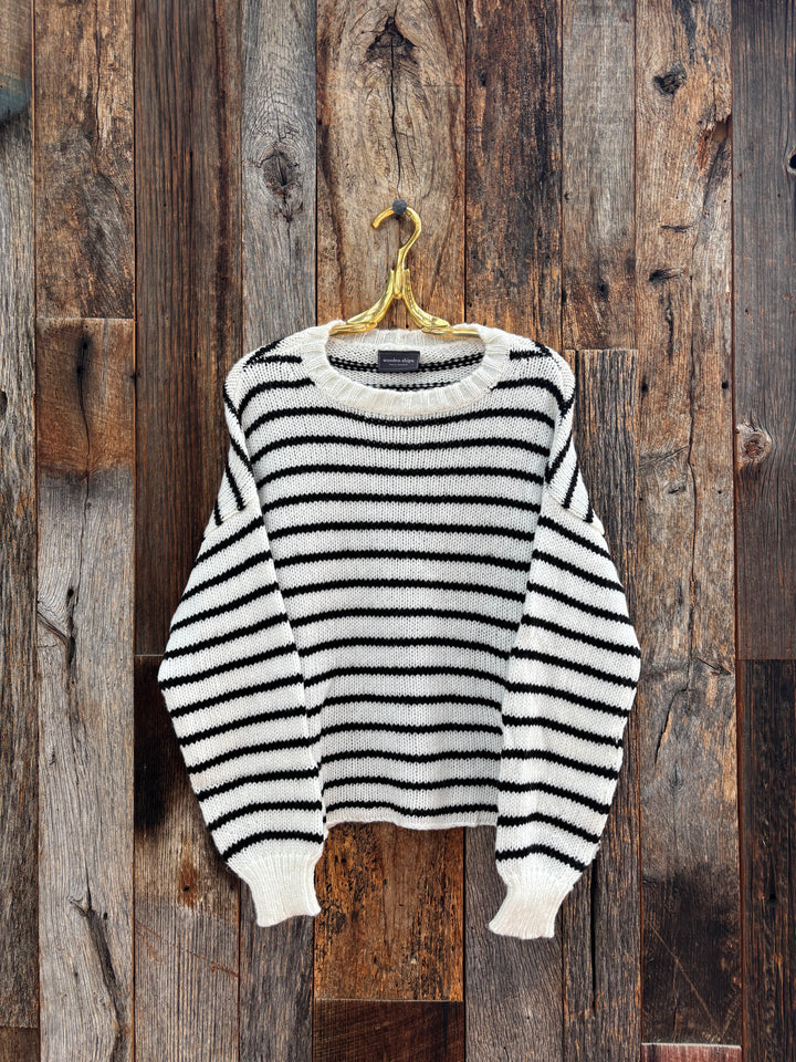Wooden Ships Madeline Striped Crew Chunky Pure Snow/Black