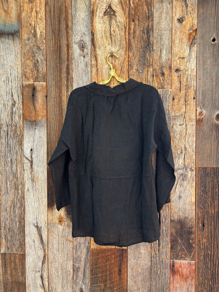 Milio Milano Linen Long Sleeve Button Shirt Black
