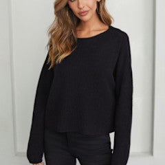 Milio Milano Cozy Long Sleeve Sweater Knit Top Black Noir