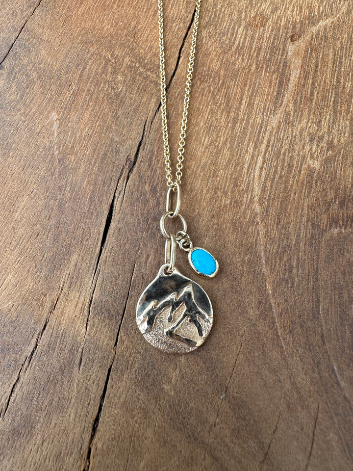 Robin M 14K Flatirons Pendant & SB Turquoise 18", 1.5"Drop