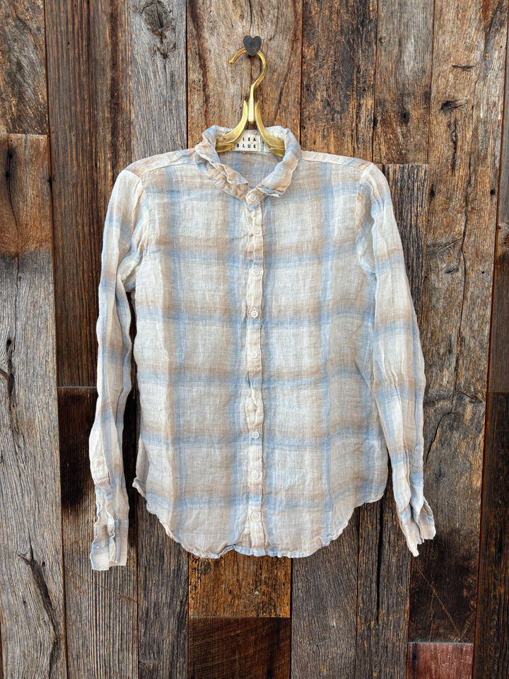 Llea Blue Dorie Linen Plaid Shirt Bl/Cr