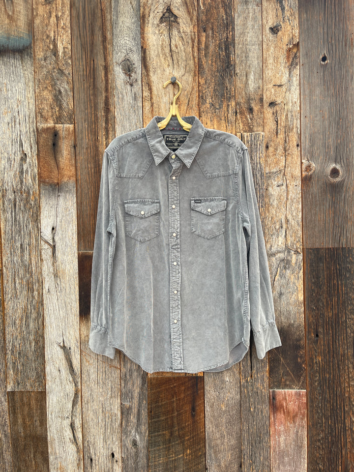 True Grit Jackson Cord L/S 2 Pocket Western Shirt Charcoal