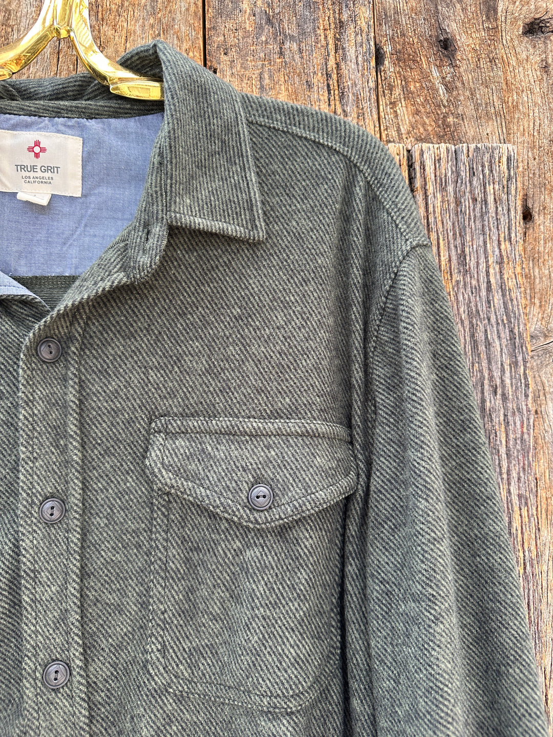 True Grit Herringbone L/S 2 Pocket Shirt Dark Green