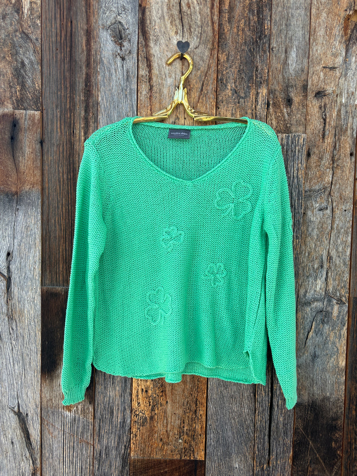 Wooden Ships Shamrock Embroidered V Cotton Verdigris