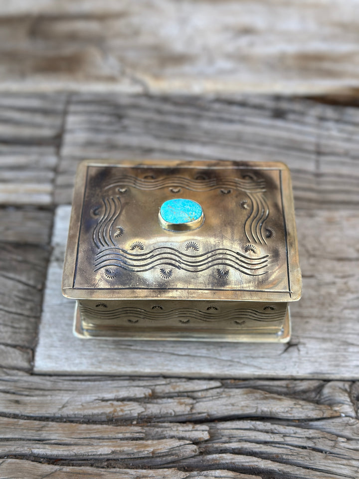 J. Alexander Small Stamped Box w/ Turquoise WJA-015-3-T