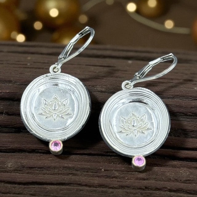 Ashton SS Lotus Flower w/ Pink Sapphires Earrings