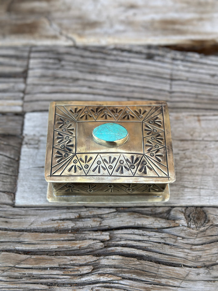 J. Alexander Small Stamped Box w/ Turquoise WJA-015-4-T*