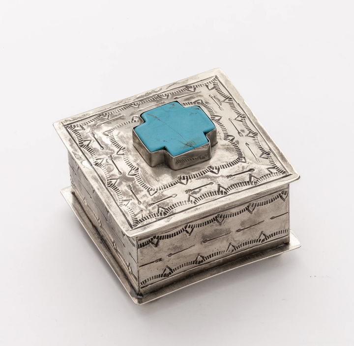 J. Alexander Square Stamped Box w/ Turquoise Cross