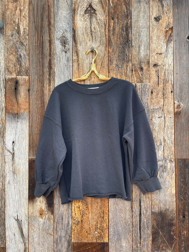 Perfect White Tee Bubble Sleeve Fleece Pullover Vintage Black